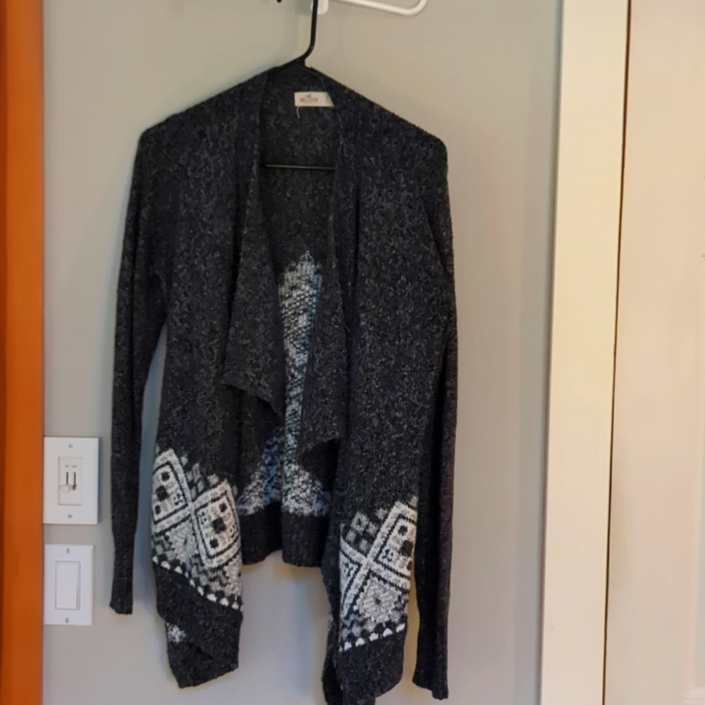 Hollister Gray and White Cardigan